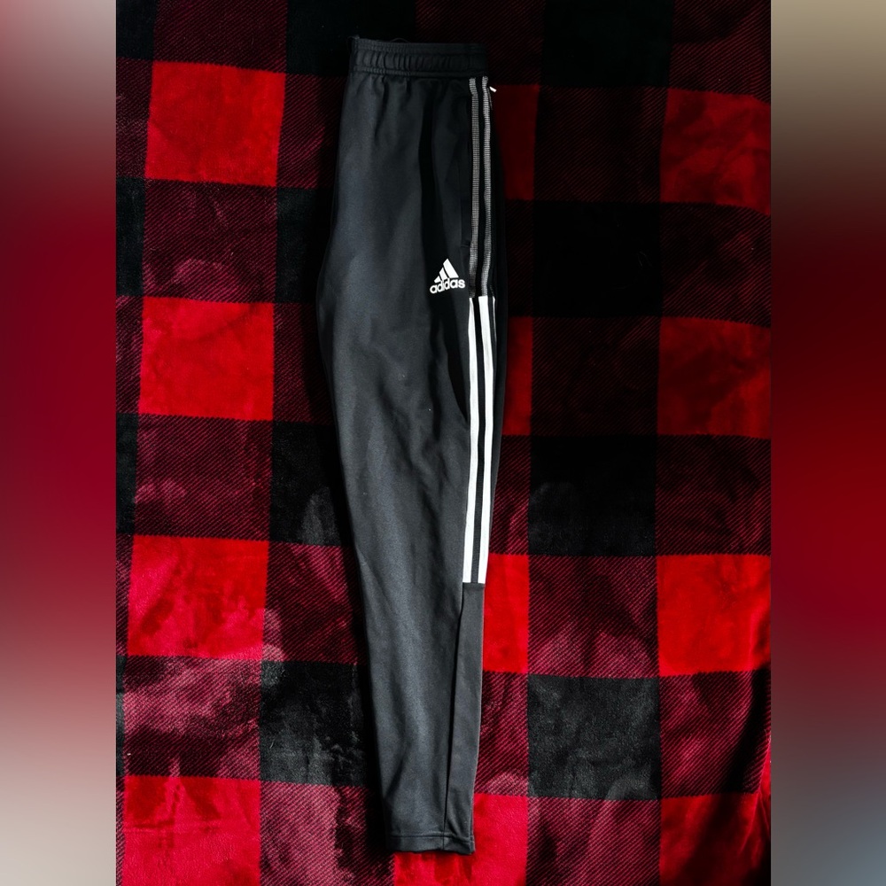 Adidas Black Track Pants with White Stripes
